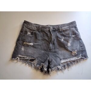 Simple Society Distressed Denim Shorts Gray Ripped‎ Raw Hem Size 9/29 Womens